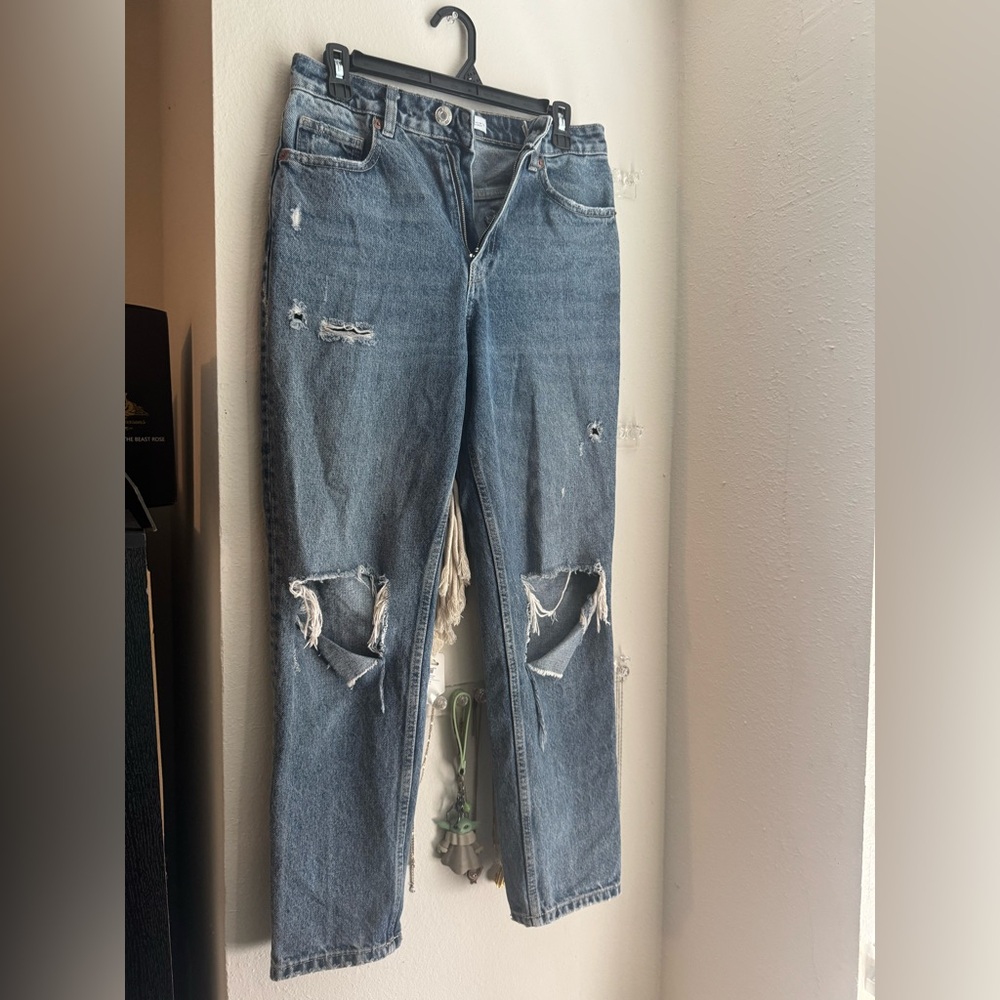 Zara Blue Distressed Straight Leg Jeans